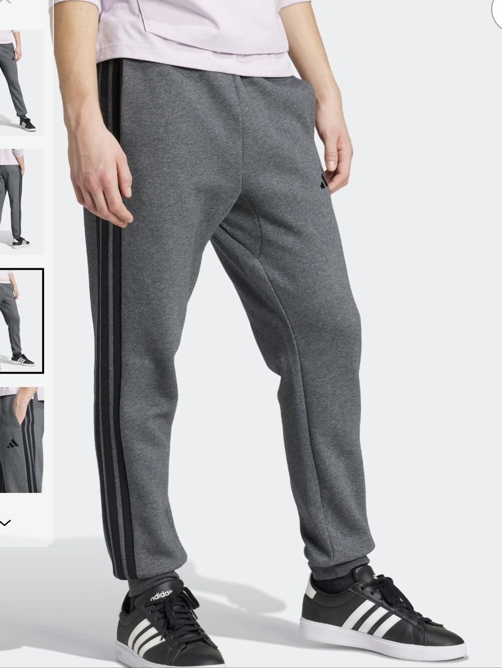NWT adidas Dark Grey Essentials Three Stripes Fleece Joggers